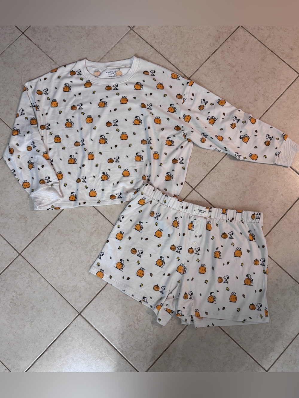 American Eagle Peanuts Snoopy Halloween Luxe Pajama Set XL NEW Sleep Shorts Top